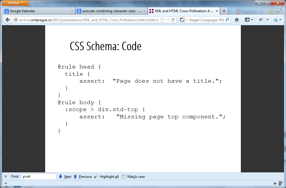 CSS-like Schematron Rules from Robin Berjon’s XML Prague 2012 slides